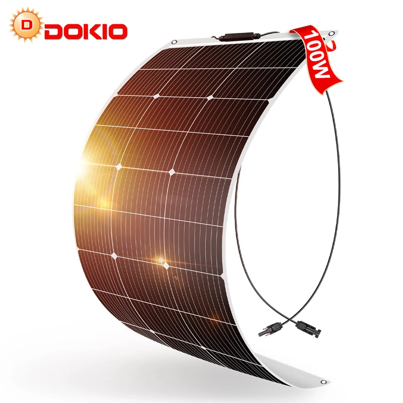 Dokio 18V Monocrystalline 100W Flexible Solar Panel For Car/Boat/ Home Solar Charge 12V Waterproof Solar Panel China