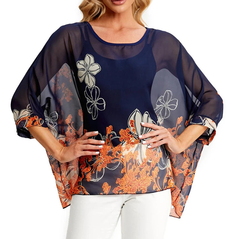 BHflutter Blouse Plus Size 2022 New Batwing Casual Summer Blouse Women Boho Chiffon Shirt Top Shirt Women