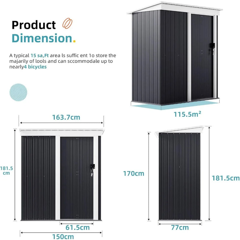 Outdoor Metal Shed 5FTx3FT, Mini Weather Resistant Tool Storage Sheds with Lockable Door, Sloped Roof Storage Shed,