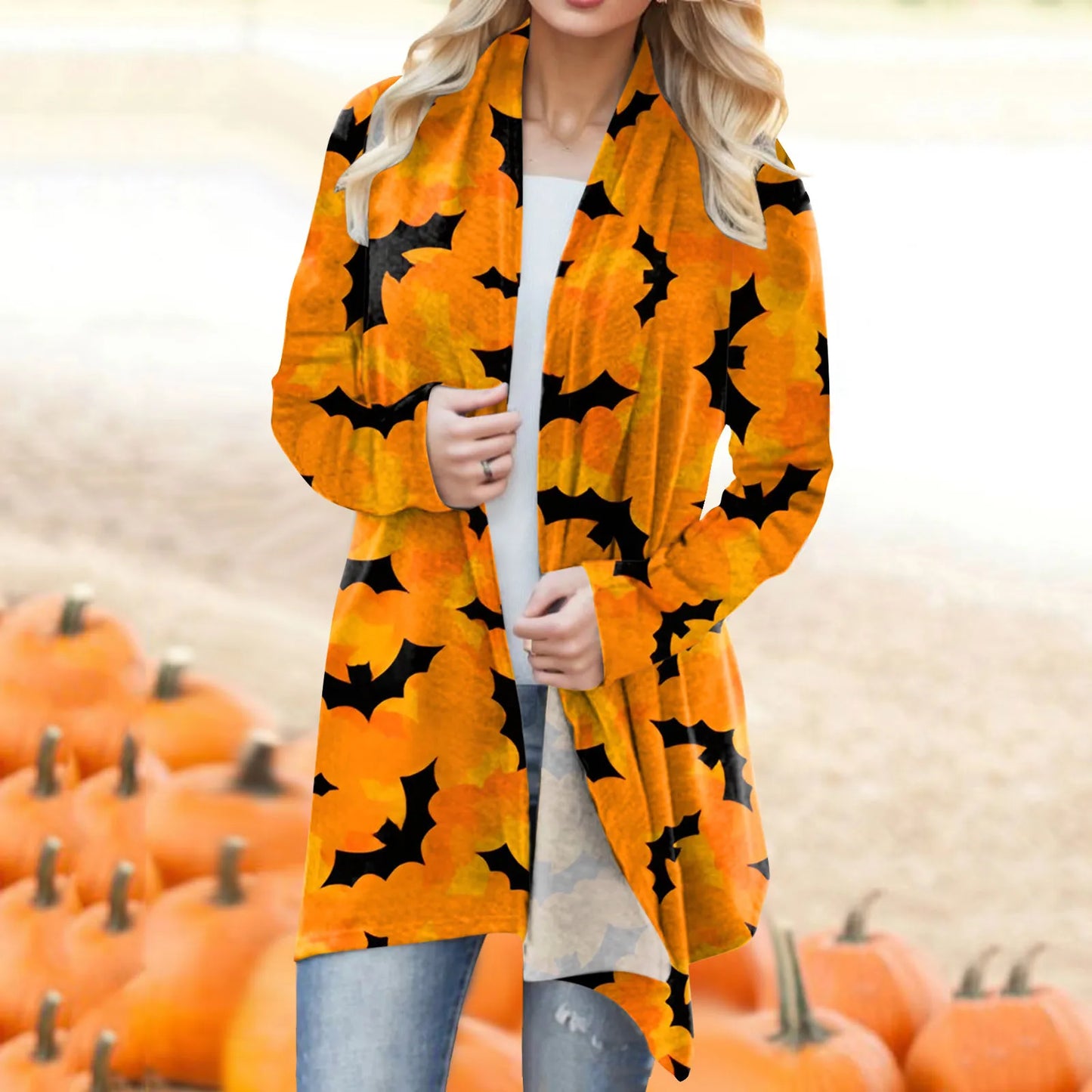 Women‘s Cardigan Fashion Halloween Print Western Ethnic Jacket Long Sleeve Coat Female Autumn Winter Plus Size Clothes