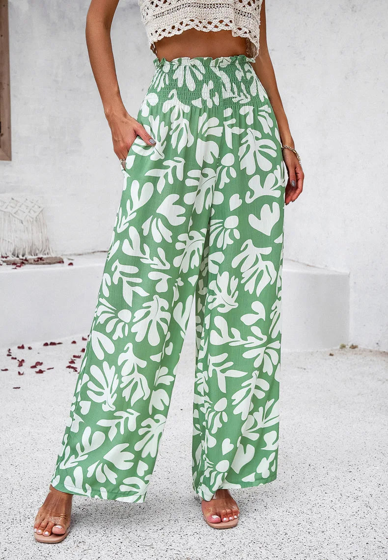 Print Floral Casual Pants Fashion Women Office Sweet High Waist Wide Leg Long Pants New 2024 Holiday Loose Trousers