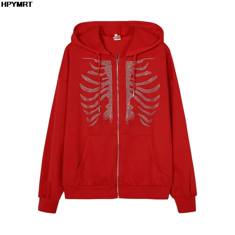 Hoodie sternum hot drill print cool Jacket Coat Women hip-hop streetwear Harajuku Anime hoodies coat zipper punk girl Tops