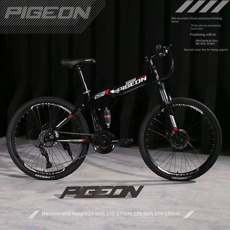 Foldable Mountain Bike for Men & Teens – Dual Shock Absorption, 21-Speed, Road & Off-Road Bicycle for Students & Adults