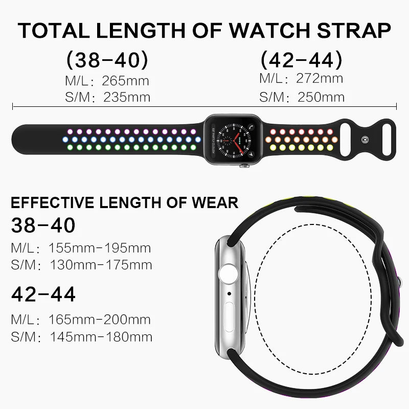 Sport Strap for Apple Watch Band 44mm 40mm 42-38-41mm 45mm Air-hole Silicone Bracelet iWatch Series 8/7 6 SE 5 4 3 Ultra 2 49mm