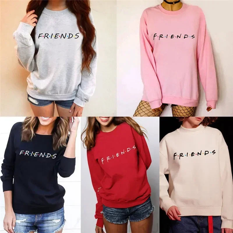 Womens Letters FRIENDS Print Long Sleeve Hoodie Sweatshirt 5 Colors S M L XL Brand New 2022 Ladies Slouch Pullover Jumper Tops