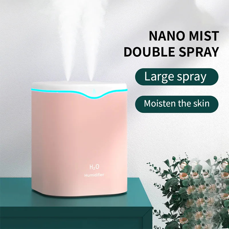 2000ml Large Capacity Dual Spray Humidifier Usb Home Silent Water Replenisher 2L Air Purifier Water Diffuser Office