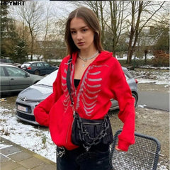 Hoodie sternum hot drill print cool Jacket Coat Women hip-hop streetwear Harajuku Anime hoodies coat zipper punk girl Tops