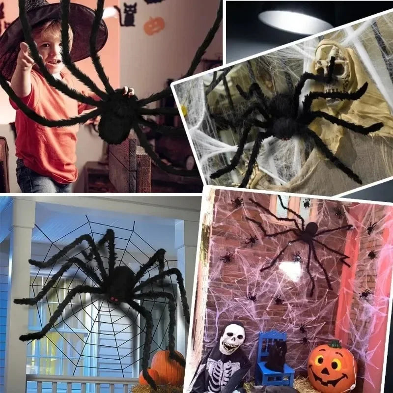 Giant Black Plush Spider Halloween Decorations Outdoor Scary Large Spiders Halloween Party Bar Haunted House Horror Props