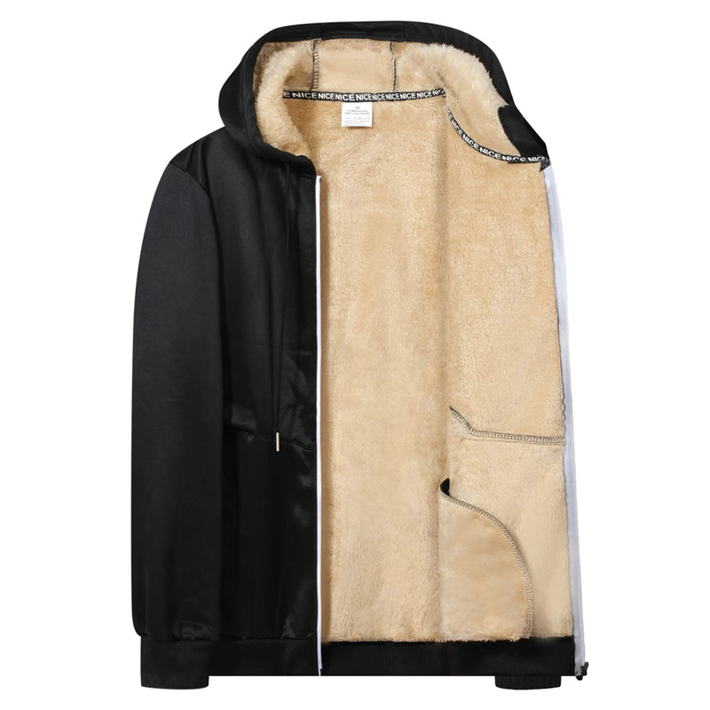 Sweatshirt Coat Front Pockets Warm Zipper Lamb Wool Jacket  Men and Woman Winter Pure Color Plush Lined Cardigan Hoodie