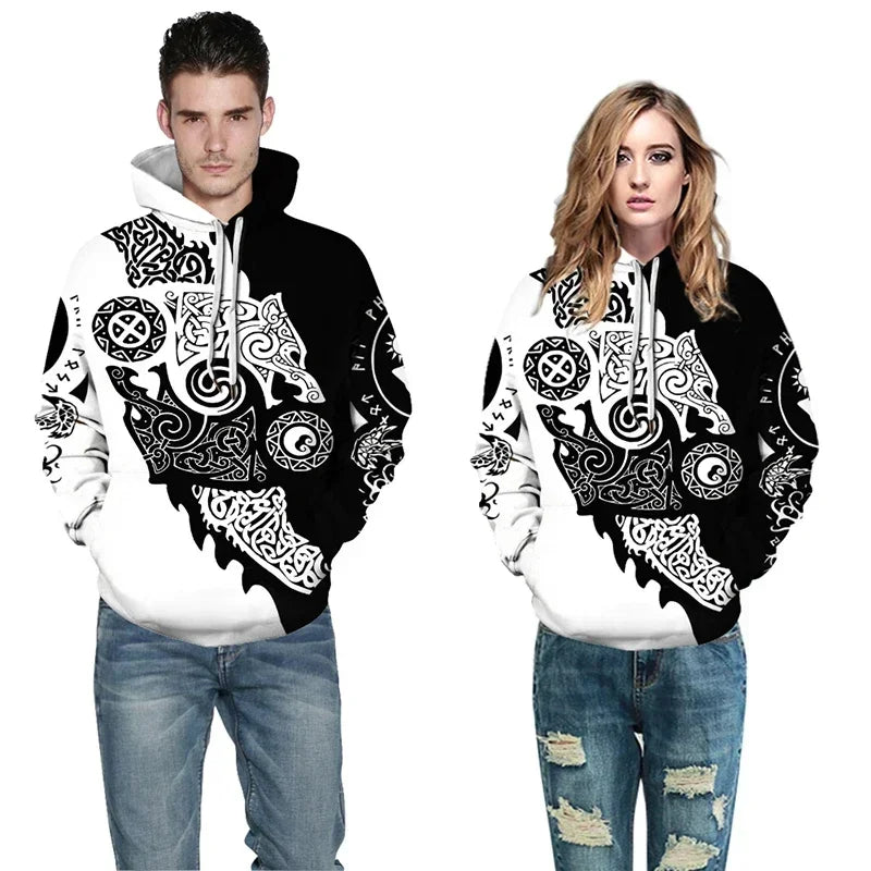 Trendy men's Hoodie Printed  Color Lattice Patterns Digital Printing Casual Long Sleeved Hooded Thick Fabric Tops