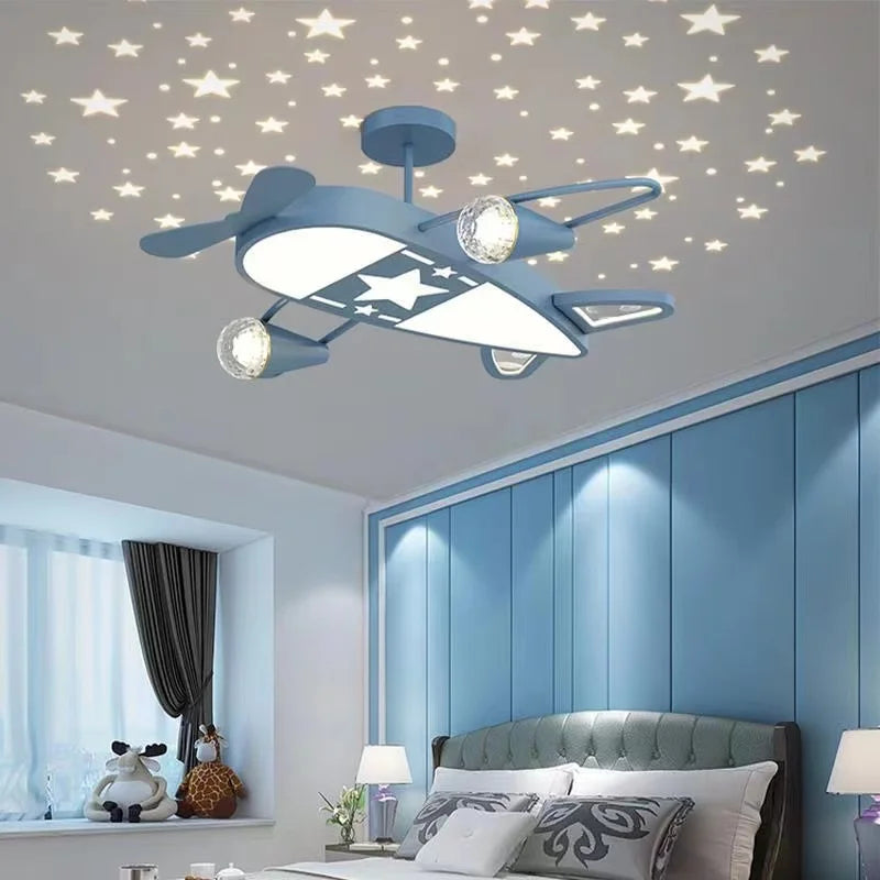 Starry Night Aircraft Chandelier for Kids room girl Bedroom Blue Pink Airplane lamp Children Baby Nursery boy room ceiling light