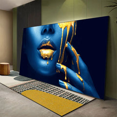 Large Black Woman Portrait with Gold Lips – Modern Oil Painting Poster for Home Wall Decoration (Unframed)
