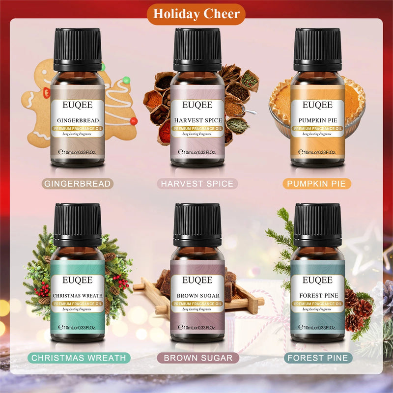 EUQEE 6pcs/set Fragrance Oil Gift Kit For Diffuser Coffee Bakery Harvest Spice Pumpkin Pie Forest Pine Sweet Fruit Aroma Oils