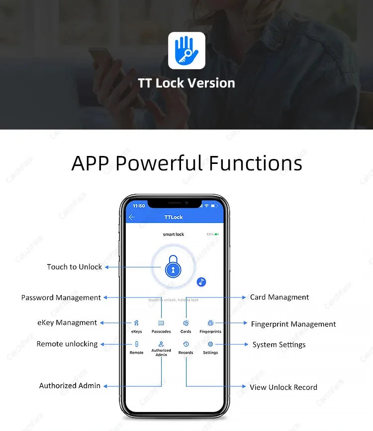 Fingerprint Waterproof Outdoor Garden Lock Remote Control TTLock App Code Keyless Smart Door Lock Electric Rim Lock and Gateway