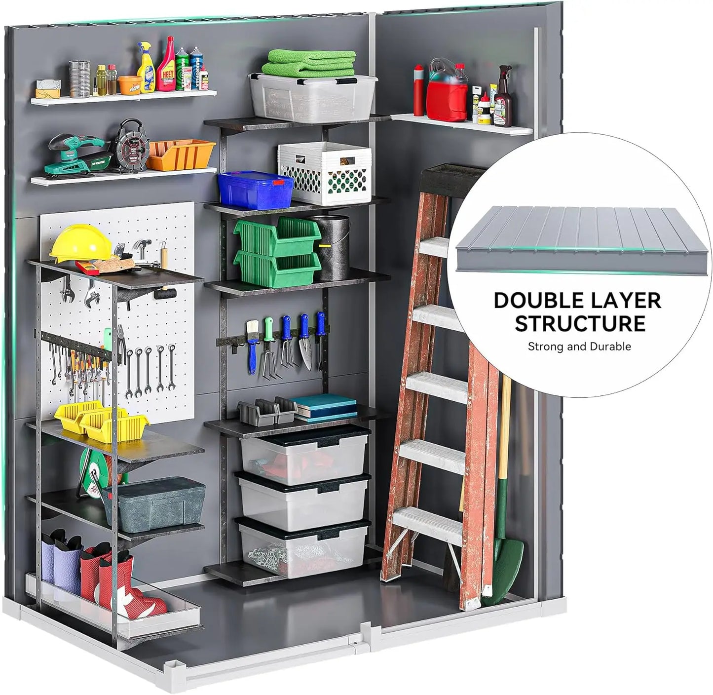 DWVO 5x3ft Resin Outdoor Storage Shed with Floor, Waterproof Lockable Storage Shed with Window, Plastic Outside Tool Storagex