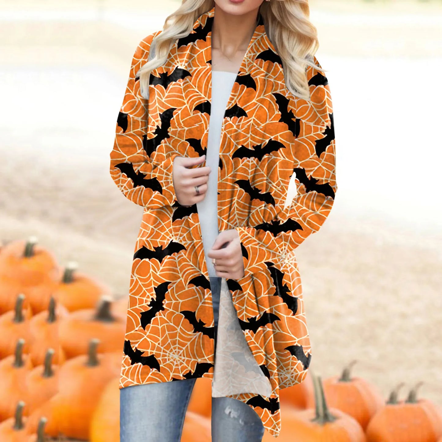 Women‘s Cardigan Fashion Halloween Print Western Ethnic Jacket Long Sleeve Coat Female Autumn Winter Plus Size Clothes