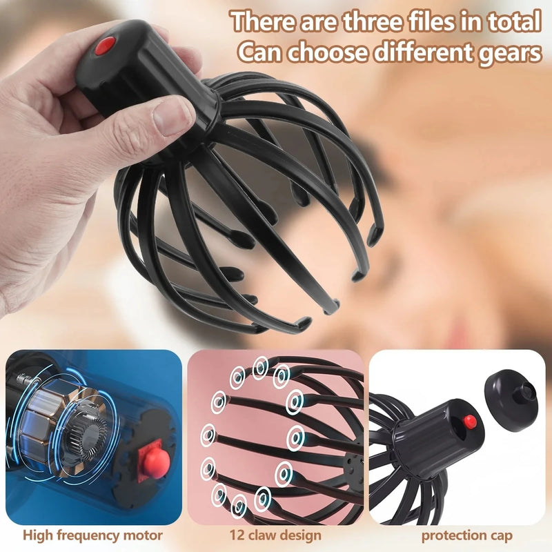 Scalp Massager Electric Head Massager 12-Claw Massage Cordless Portable USB Rechargeable Head Relaxing Massager with 3 Modes