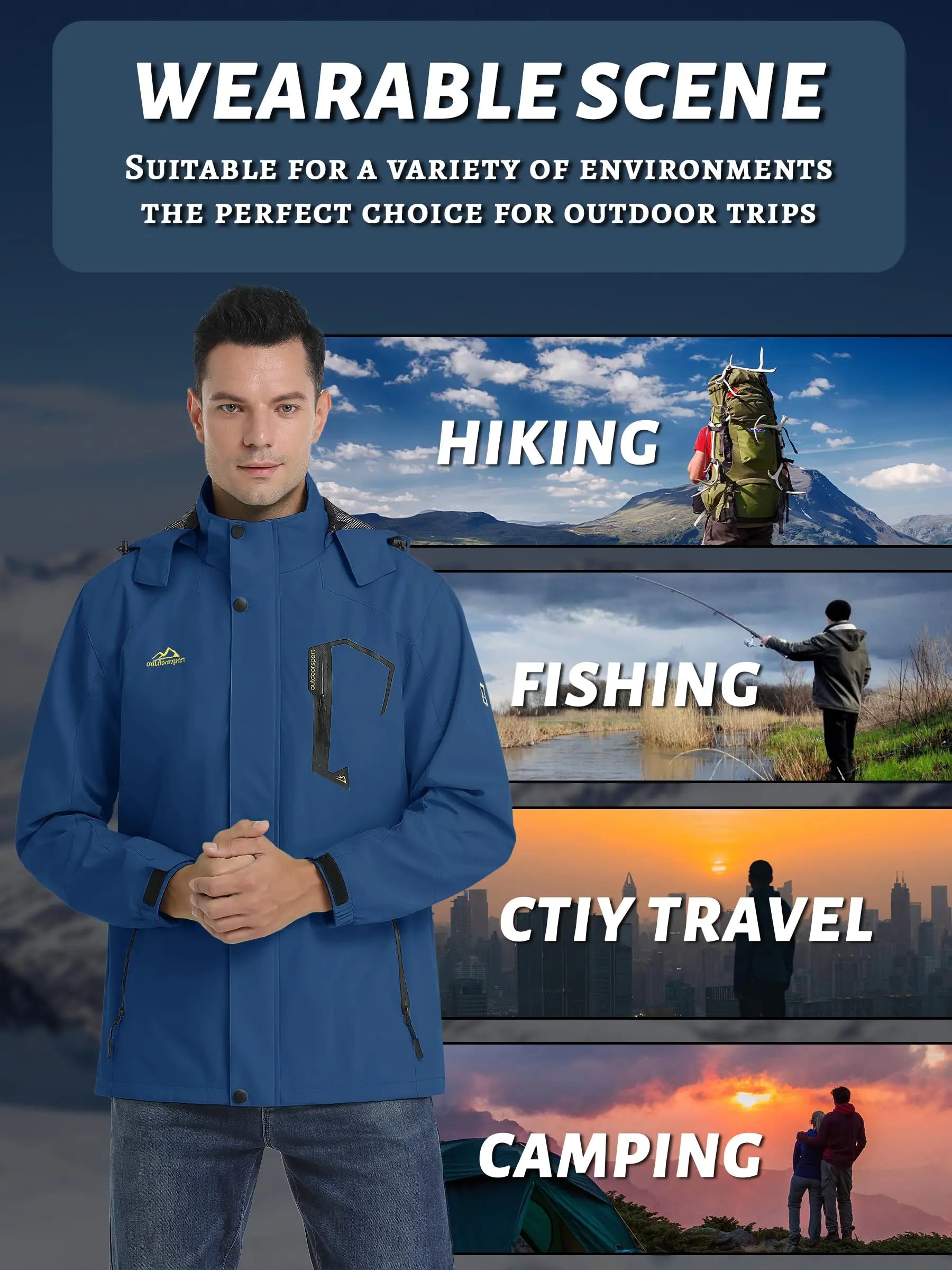 TACVASEN Spring Autumn Lightweight Jackets Mens Mesh Lined Waterproof Rain Jacket Outdoor Fishing Hiking Jacket Male Windbreaker