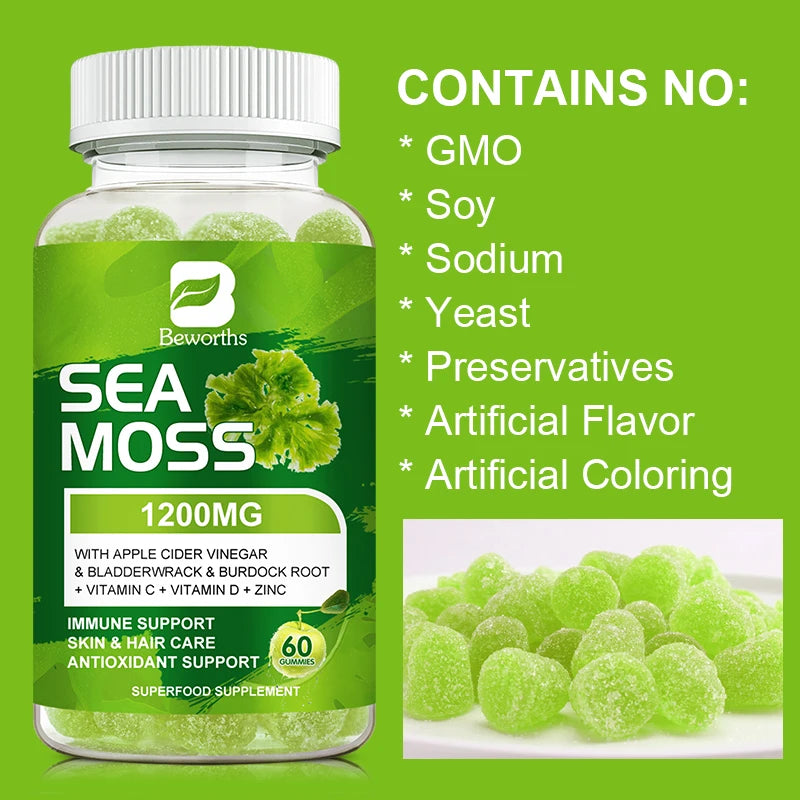 Sea Moss Gummies-Made with Bladderwrack & Burdock Root - Seamoss Supplement for Thyroid, Energy, Immune Support