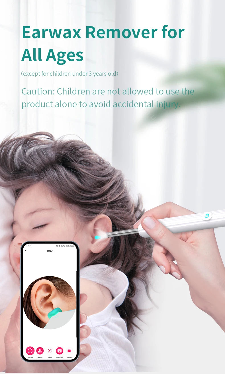 Smart Visual Ear Cleaner with Camera 1296P Ear Sticks USB C Charging Ear Wax Removal Tool WIFI Connection 6 LED Lights Earpick