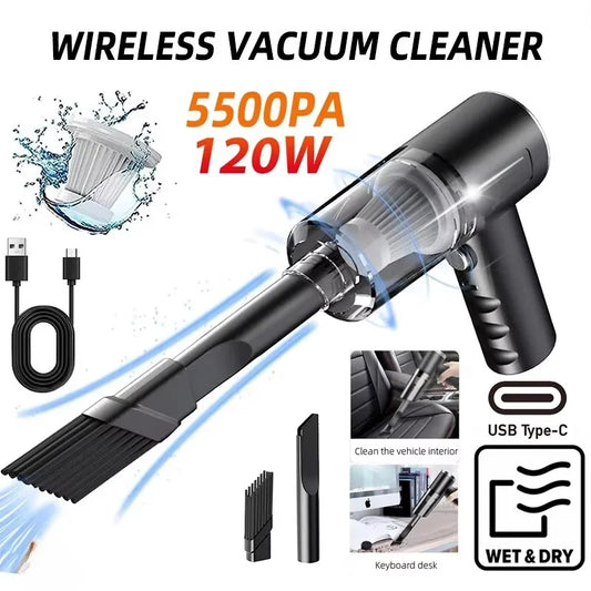 120W High Power Wireless Car Vacuum Cleaner - Portable Handheld Cordless Vacuum for Home & Car | 2-in-1 Dual Use Deep Cleaning Machine, Black