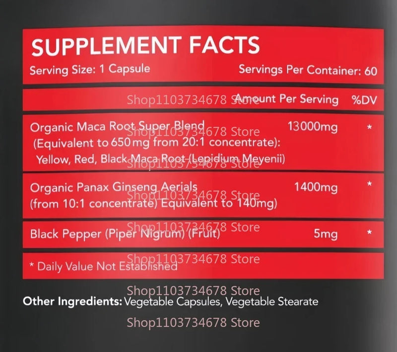 100% Organic Maca Root Capsules – 14,400mg Extra Strength with Panax Ginseng & Black Pepper for Maximum Absorption