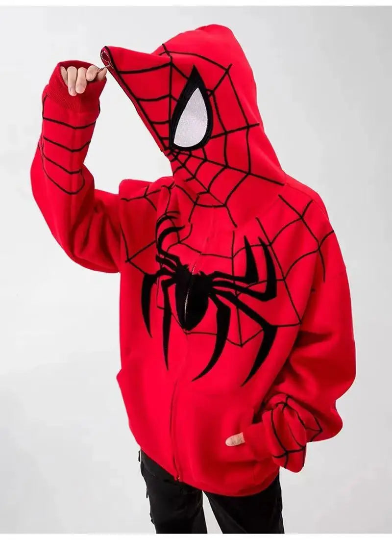 Gothic Y2k Anime Embroidery Zipper Spider Hoodies Men Sweatshirt Clothes Harajuku Oversize Hip Hop Long Sleeve Hoodie Men Women