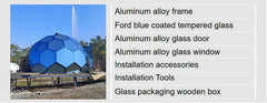 Ford Blue Hexagonal Glass Dome Tent – Luxury Geodesic Igloo House with Aluminum Frame for Outdoor Resort & Camping