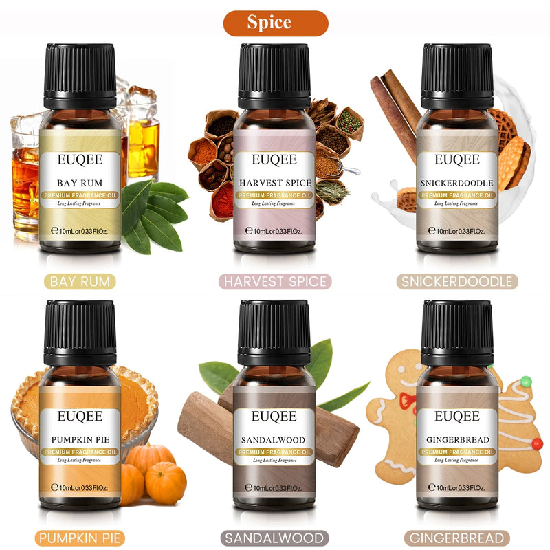 EUQEE 6pcs/set Fragrance Oil Gift Kit For Diffuser Coffee Bakery Harvest Spice Pumpkin Pie Forest Pine Sweet Fruit Aroma Oils