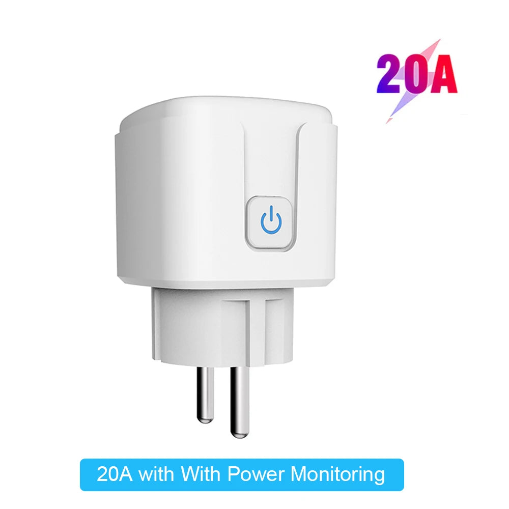 Tuya 20A Zigbee Smart Socket: High-Power EU Plug with Power Metering | Compatible with Zigbee2MQTT, ZHA, & SmartLife - Remote Voice Control for Heavy Appliances
