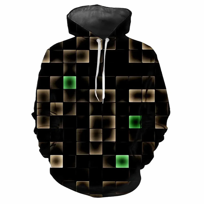 Trendy men's Hoodie Printed  Color Lattice Patterns Digital Printing Casual Long Sleeved Hooded Thick Fabric Tops