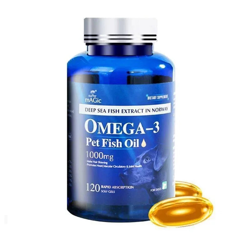 120 Capsules Pet Dogs Nutritional Supplements OMEGA3&6 Salmon Deep-sea Fish Oil Capsules Beauty Hair Anti-hair Loss