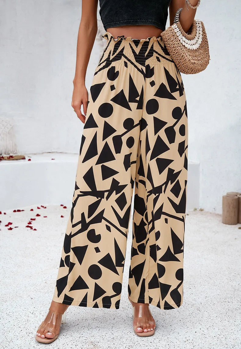 Print Floral Casual Pants Fashion Women Office Sweet High Waist Wide Leg Long Pants New 2024 Holiday Loose Trousers