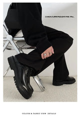 Black Glossy Tabi Shoes for Men: Split Toe Leather Derby | British Retro Platform Sole Niche Design | Luxury Low-Top Lace-Up Loafers for Men