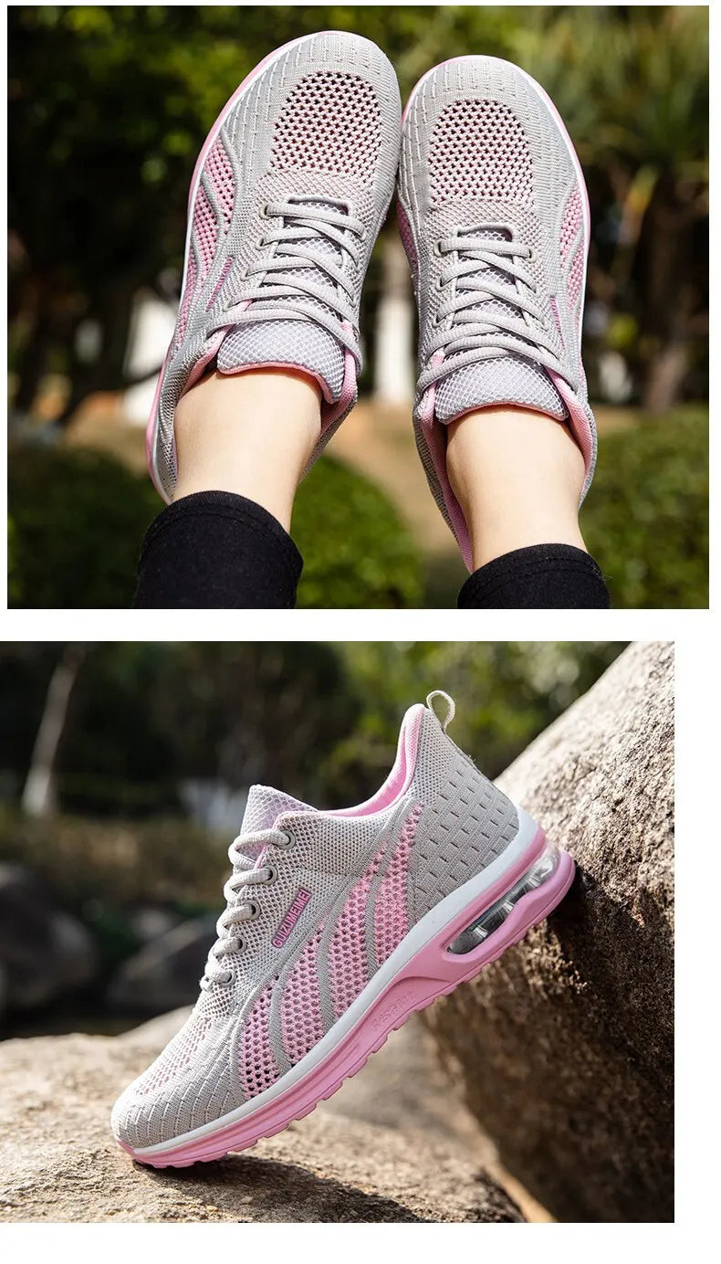 Women Running Shoes Ladies Breathable Sneakers Mesh Air Cushion Tennis Women's Sports Shoes Outdoor Lace Up Training Shoes