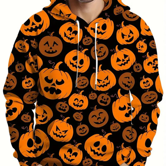 Plus size Halloween Vampire and Pumpkin Print hoodie - 3D printed jumper with kangaroo pockets, casual streetwear for both sexes