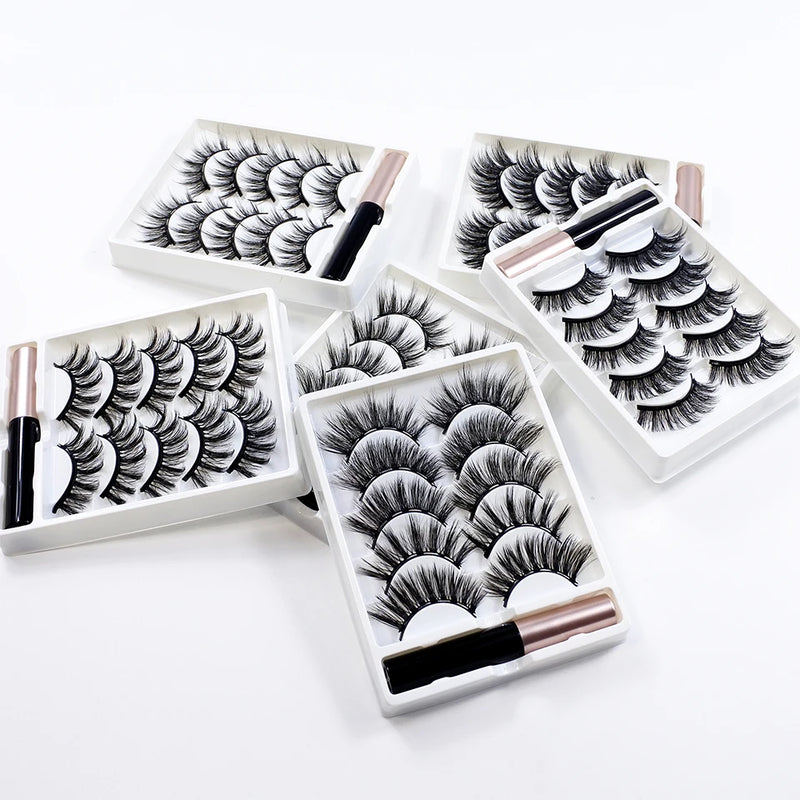 REDSIREN 5Pairs Magnetic Eyelashes With Eyeliner Reusable Thick Natural Eye Lashes New 5Piece Magnet False Eyelashes