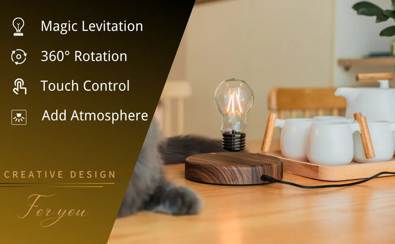 Levitating Wireless Magnetic Floating LED Desk Table Night Light, 360 Degree Automatic Rotate Bulb Lamp for Gifts, Room, Office