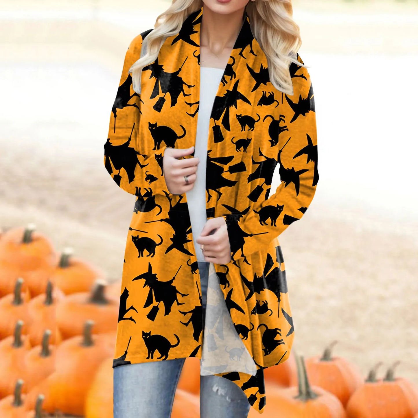 Women‘s Cardigan Fashion Halloween Print Western Ethnic Jacket Long Sleeve Coat Female Autumn Winter Plus Size Clothes