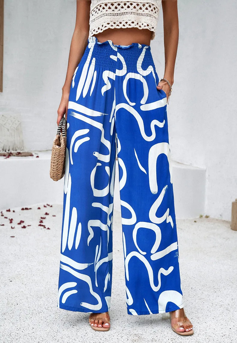 Print Floral Casual Pants Fashion Women Office Sweet High Waist Wide Leg Long Pants New 2024 Holiday Loose Trousers