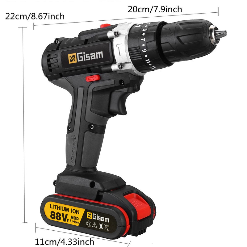 88VF Cordless Impact Drill Electric Screwdriver Electric Hammer Drill Mini Wireless Hand Drill Lithium-Ion Battery Power Tools