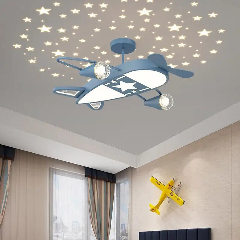 Starry Night Aircraft Chandelier for Kids room girl Bedroom Blue Pink Airplane lamp Children Baby Nursery boy room ceiling light