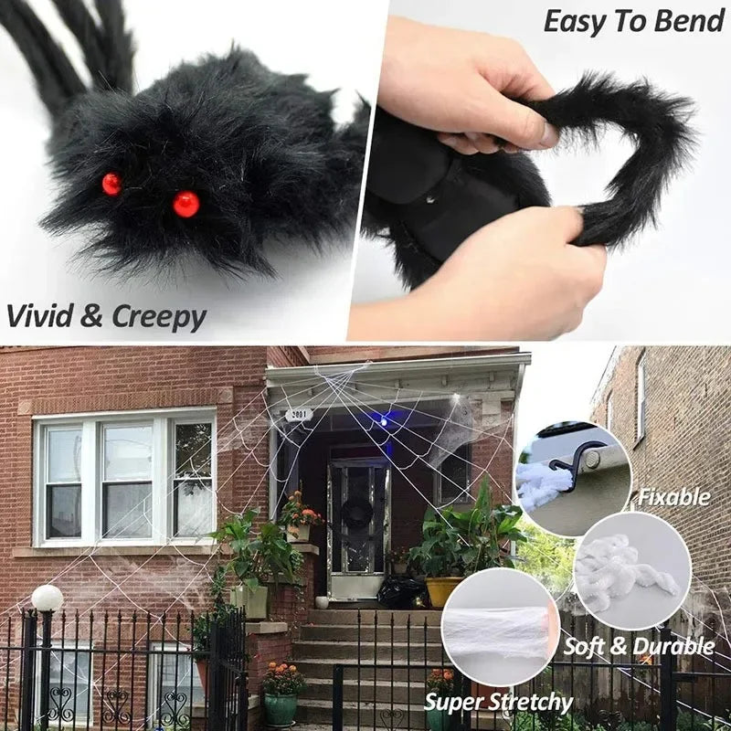 Giant Black Plush Spider Halloween Decorations Outdoor Scary Large Spiders Halloween Party Bar Haunted House Horror Props