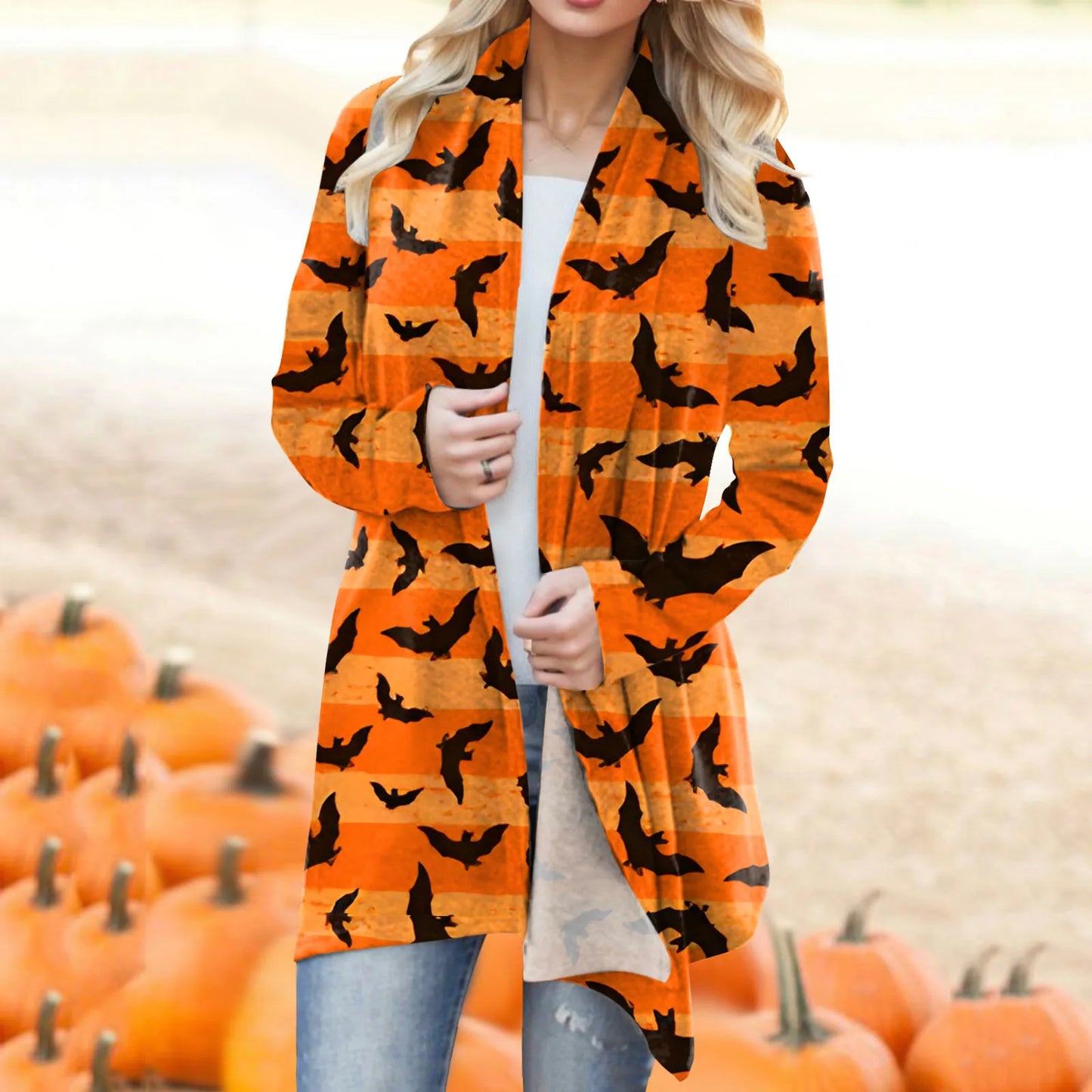 Women‘s Cardigan Fashion Halloween Print Western Ethnic Jacket Long Sleeve Coat Female Autumn Winter Plus Size Clothes