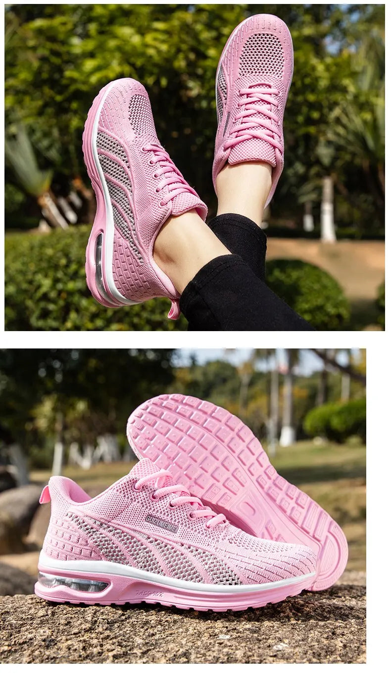 Women Running Shoes Ladies Breathable Sneakers Mesh Air Cushion Tennis Women's Sports Shoes Outdoor Lace Up Training Shoes