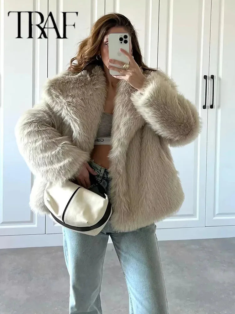 TRAF Metal Color Sequin Woven Jacket For Women Loose Stand Collar Long Sleeve Coat 2025 Autumn Winter Chic Female Outerwear