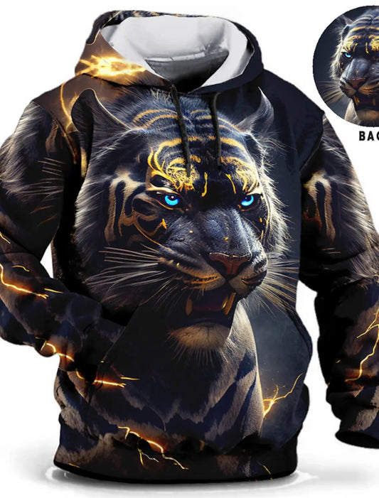 Vintage Tiger Men's Hoodie 3d Print Tops Fashion Animal Tiger Graphics Long Sleeve Hoodie Men Oversized Streetwear Tops Tees