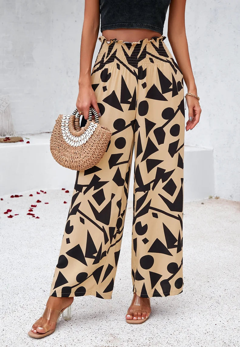 Print Floral Casual Pants Fashion Women Office Sweet High Waist Wide Leg Long Pants New 2024 Holiday Loose Trousers