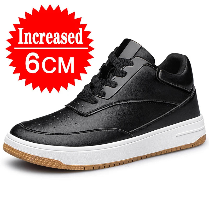 Men's Genuine Leather Height-Increasing Sneakers – Casual White Platform Shoes with 6/8/10CM Lift Insole