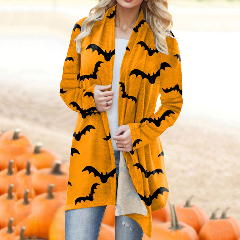 Women‘s Cardigan Fashion Halloween Print Western Ethnic Jacket Long Sleeve Coat Female Autumn Winter Plus Size Clothes